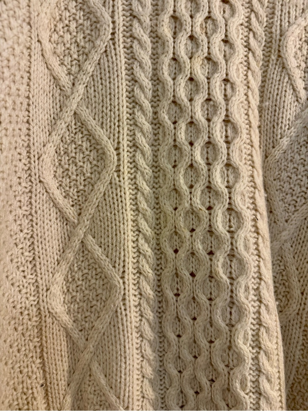 Vintage L.L. Bean Fisherman Cream 100% Wool Chunky Knit Sweater Oversized XL - Picture 3 of 7